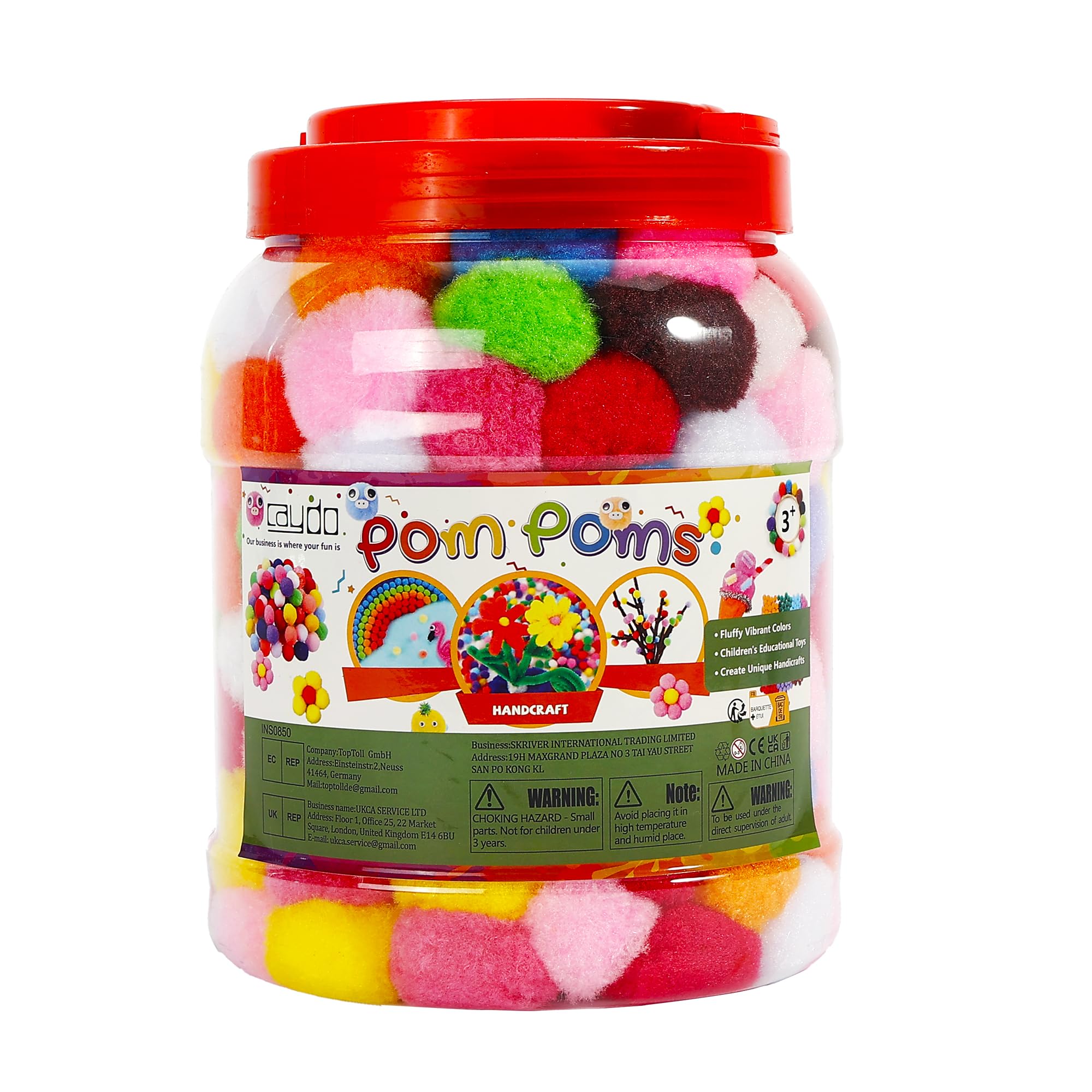 Caydo 200 Pieces 1.5 Inch Pom Poms 15 Colors Large Pompom Balls for Crafts for Kids DIY Art Creative Valentine's Day Decoration
