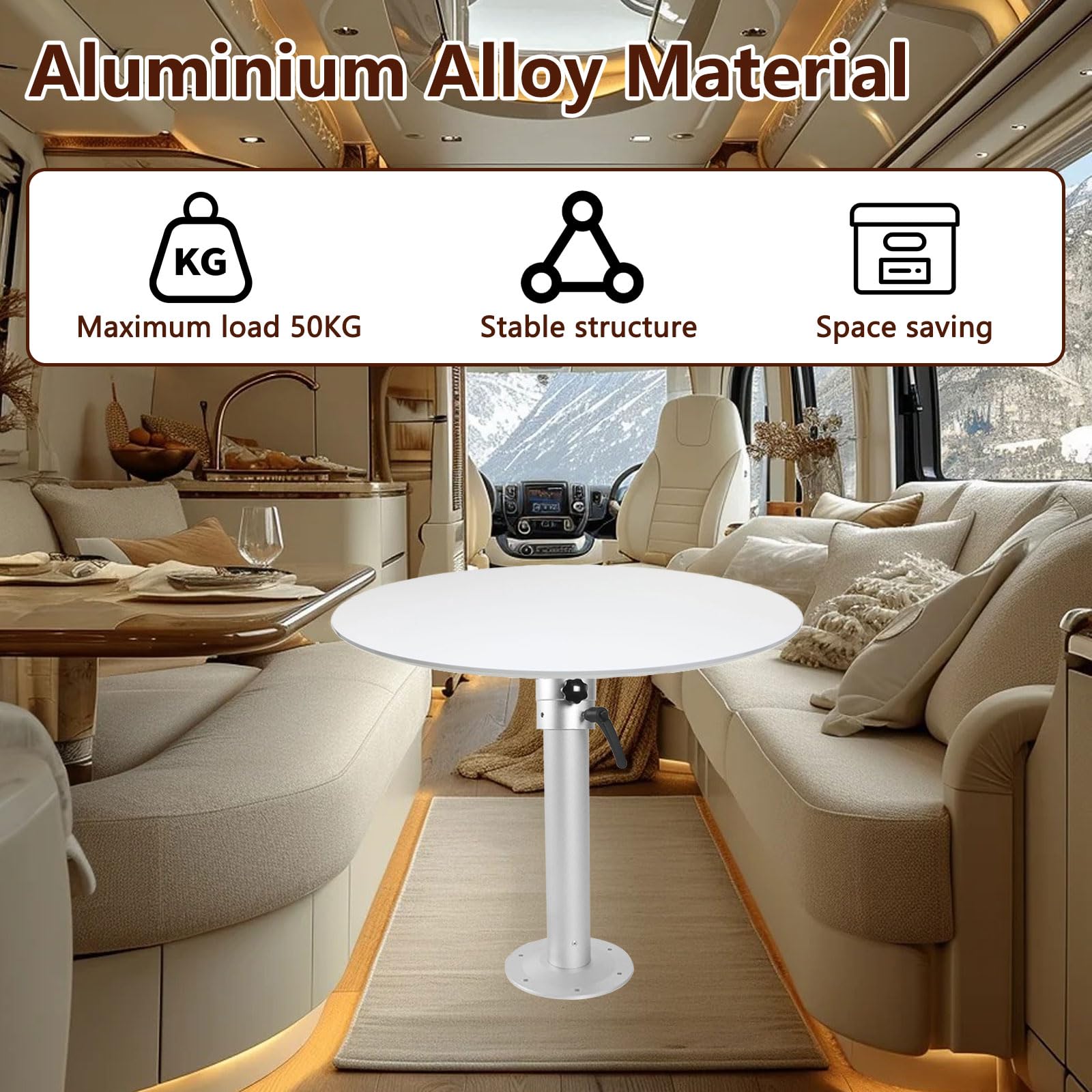 Verstellbarer Tischsockel mit arbeitssparendem Griff, 455-740mm verstellbar, 360 Grad drehbar Aluminiumlegierung Tischsockel Kit für Rv Camper Wohnwagen Boot Yacht Haus