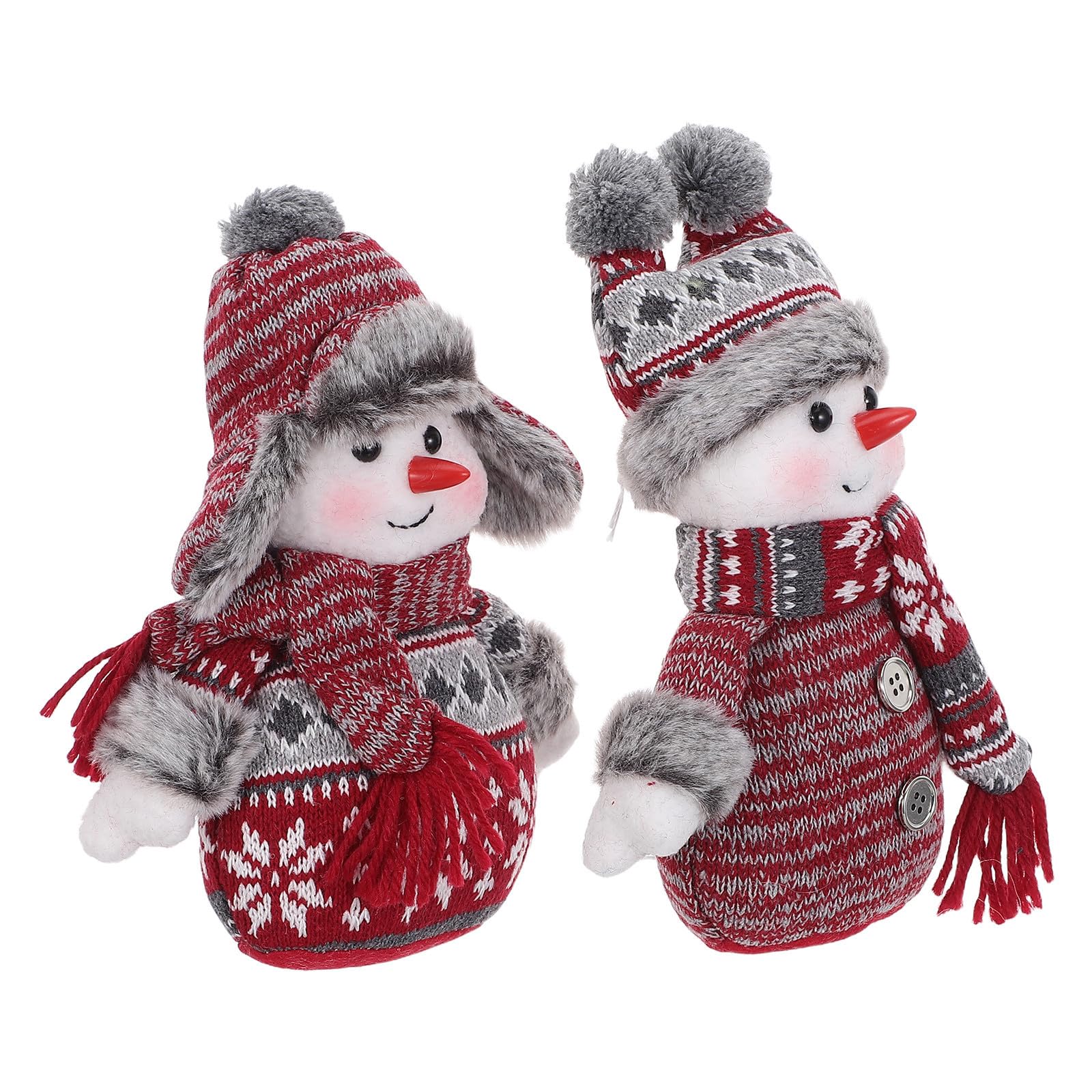 2Pcs Christmas Snowman Plush Figurine with Knit Hat and Scarf, 21cm