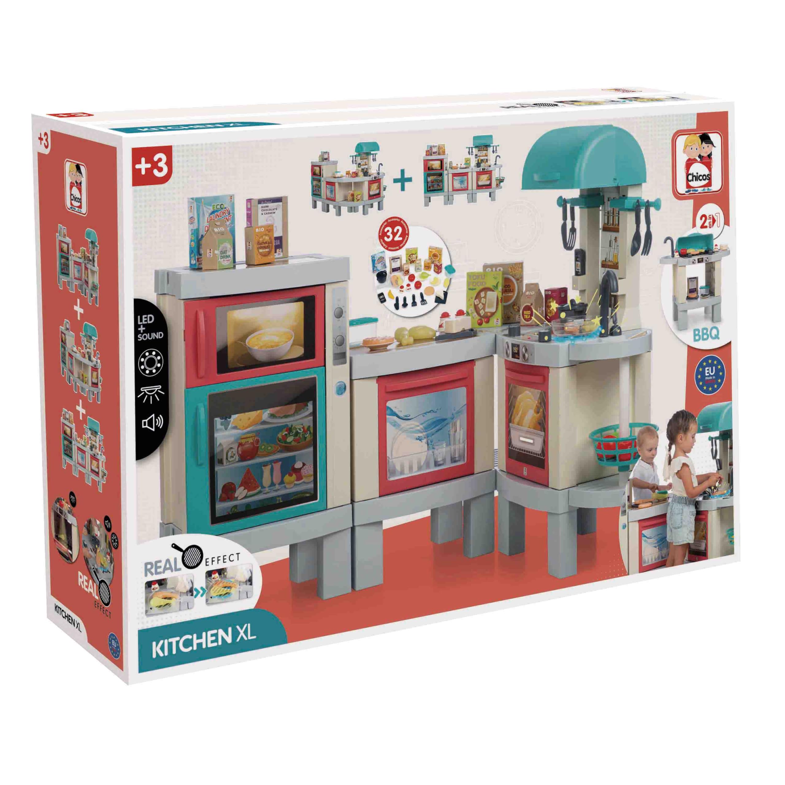Chicos - Cocina de Juguete 3en1 Kitchen XL | Cocinita Infantil con Luces, Sonidos y Efecto Real | Barbacoa Transformable, 31 Accesorios, Tecnología Fotocromática | Niños 3 4 5 Años (85124)