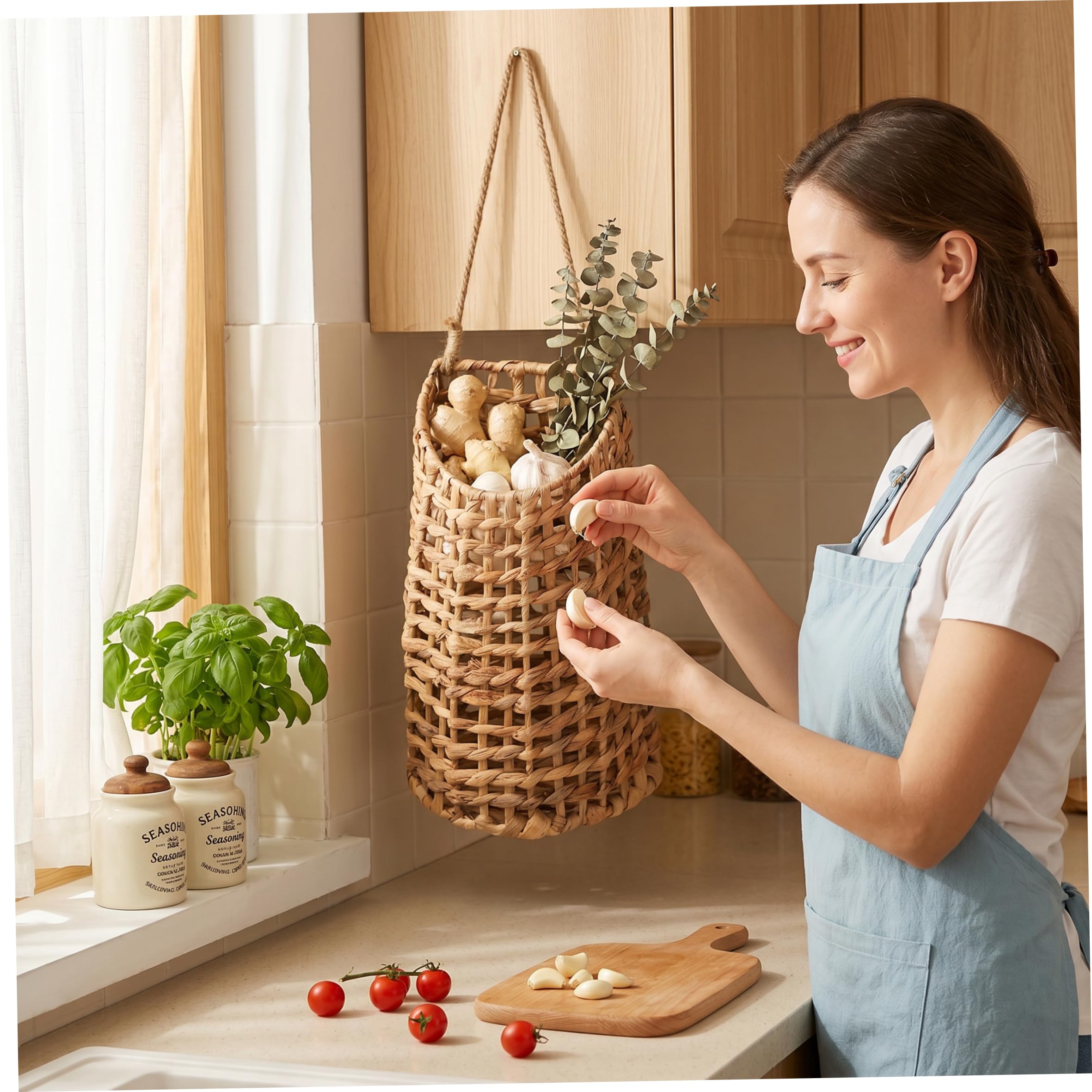 Cestino da appendere alla parete o alla porta cestino da appendere in vimini naturale intrecciato a mano contenitore in vimini per cucina giardino o porta d'ingresso 5, 71 * 3, 54 * 12, 01 pollici