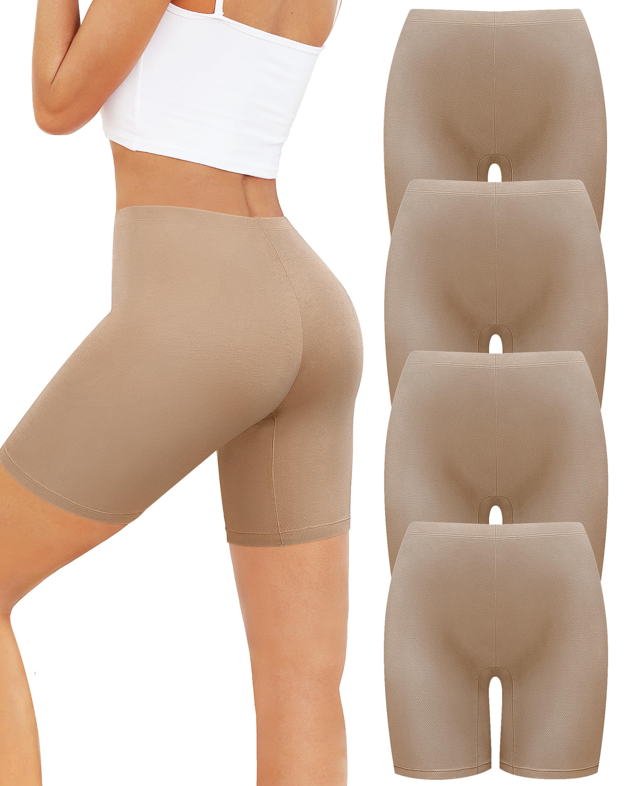 VOENXE Mutande Boxer da Donna Pantaloncini Sottogonna Donna Culotte Cotone Antisfregamento Leggings Corti Culotte Slip Donna Mezza Gamba Cotone Sport Hot Pant Vita Alta Senza Cuciture Pacco da 4