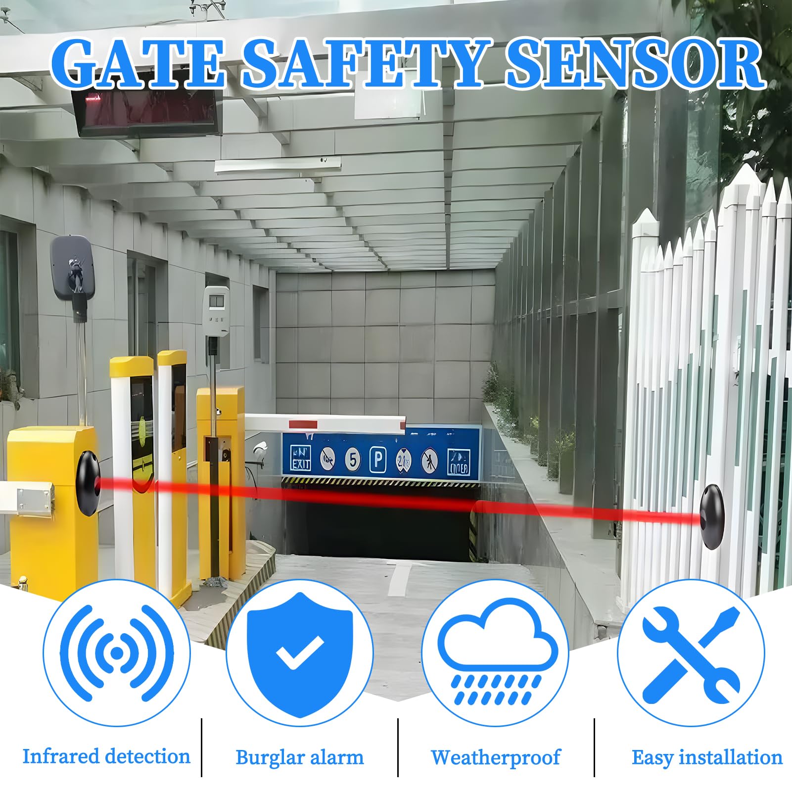 1 Par de Sensores de Fotocélula,Kit universal de fotocélula infrarroja 12 / 24v AC - DC, sensor de Seguridad con filtro solar,para automatización de puertas y garajes