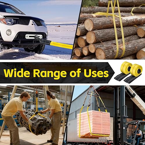 Miniatura 7 de Correas de elevación resistentes de 2 pulgadas x 6.6 pies (paquete de 2 unidades) - Correa de recuperación de capacidad de 9400 libras y ahorro de