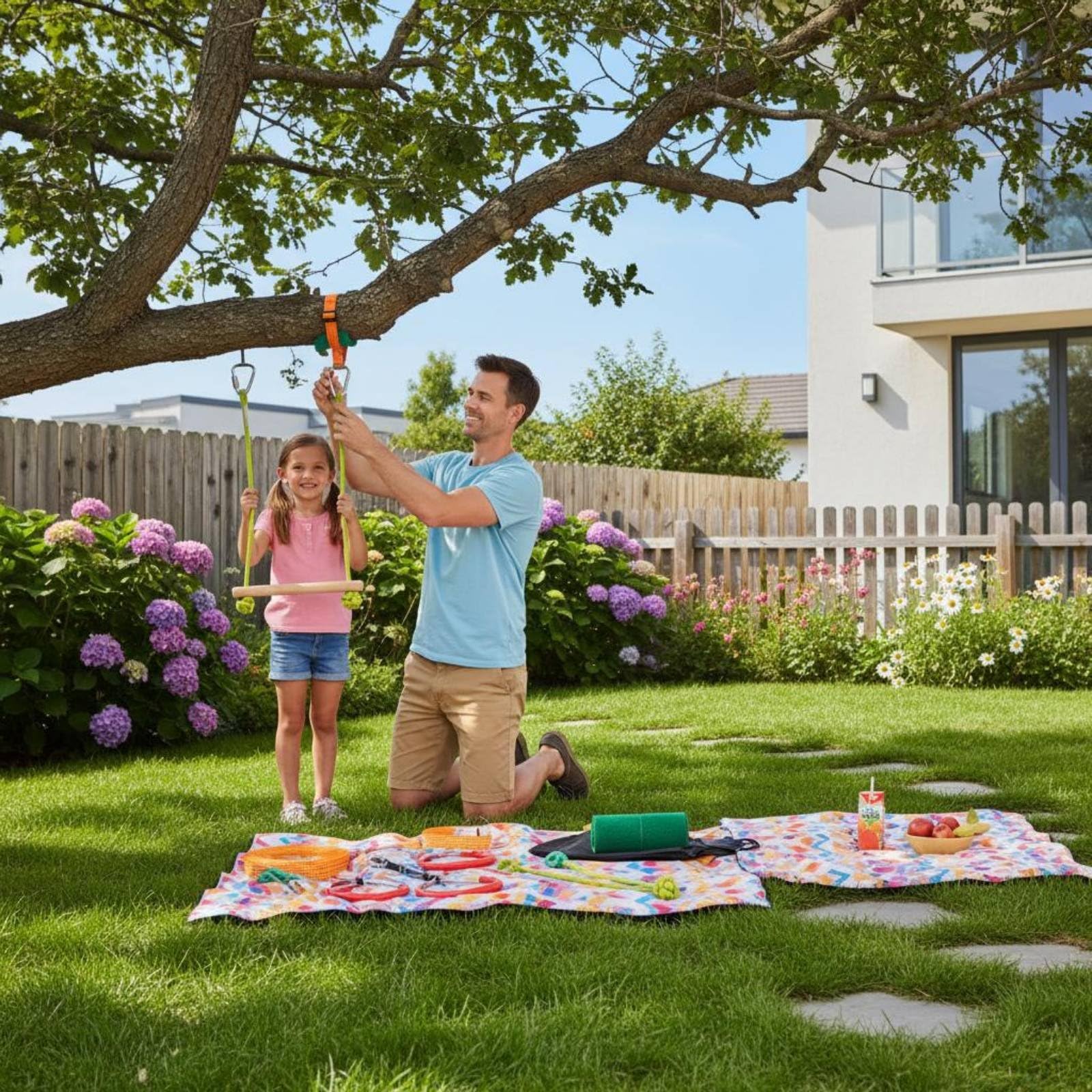 Children Balance Balance Kletterparcours Slackline Trainingsausrüstung Spielset mit Gymringen Kletterseilen Holztraversen Und Baum­Schutz aus