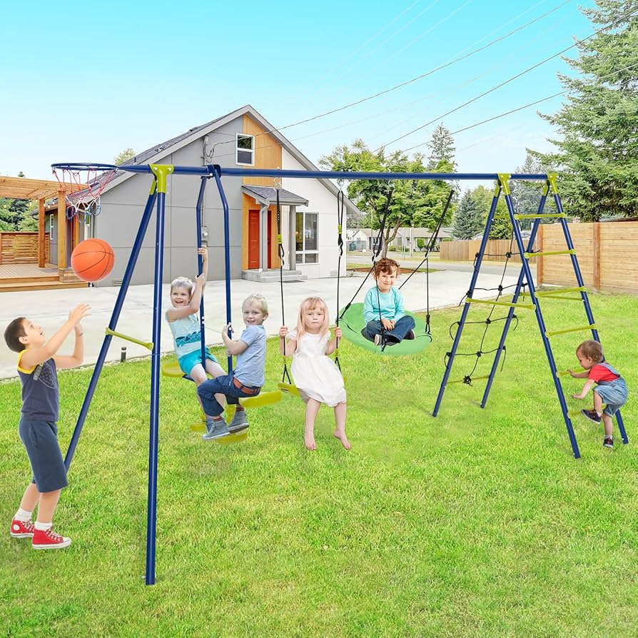 Playground Metal Swing Set Outdoor Play Slide Kids Backyard