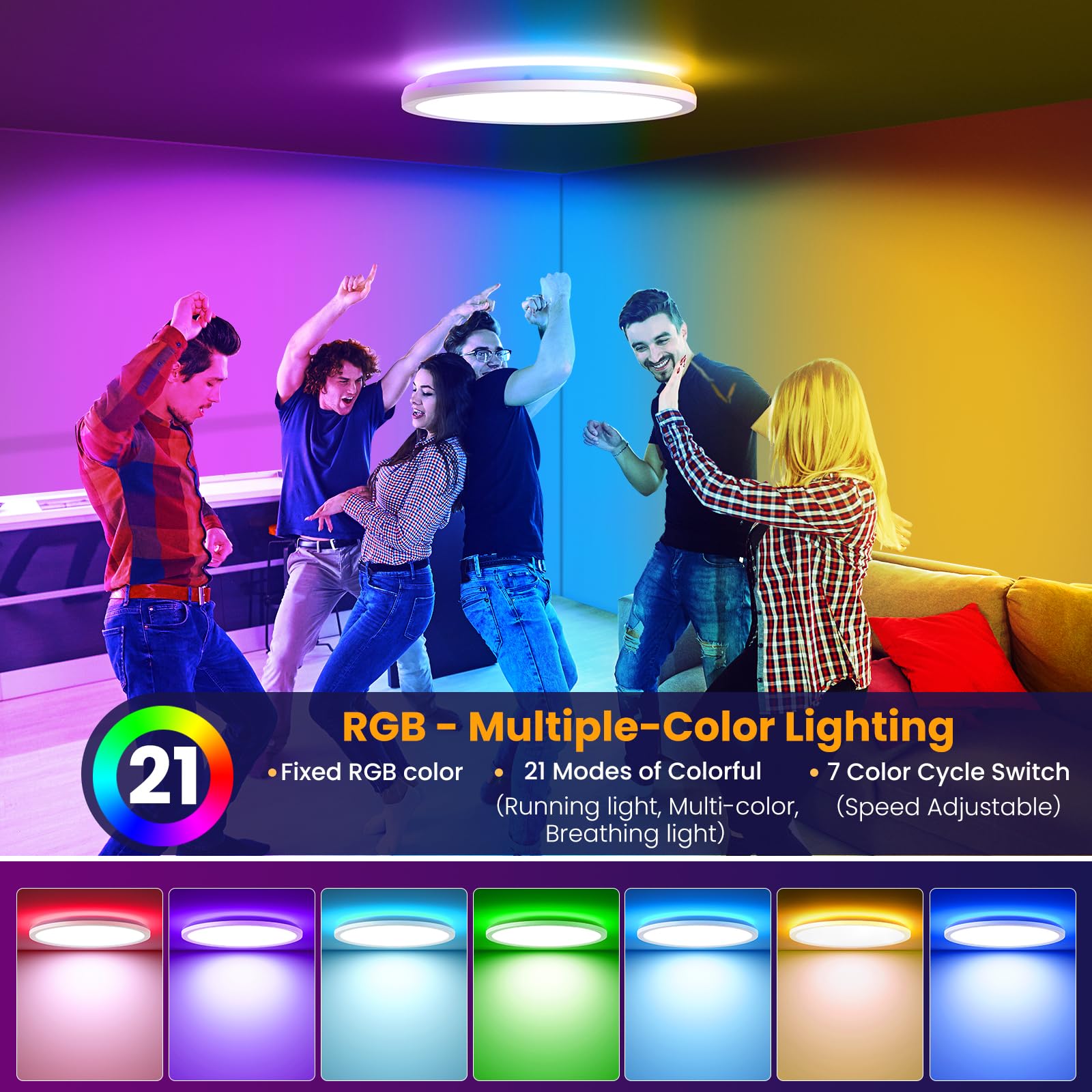 LED Deckenleuchte Dimmbar mit Fernbedienung, 24W RGB Farbwechsel LED Deckenlampe, Rund Deckenbeleuchtung 3000K-6500K für Schlafzimmer, Wohnzimmer, Badezimmer, Kinderzimmer, Ø30CM