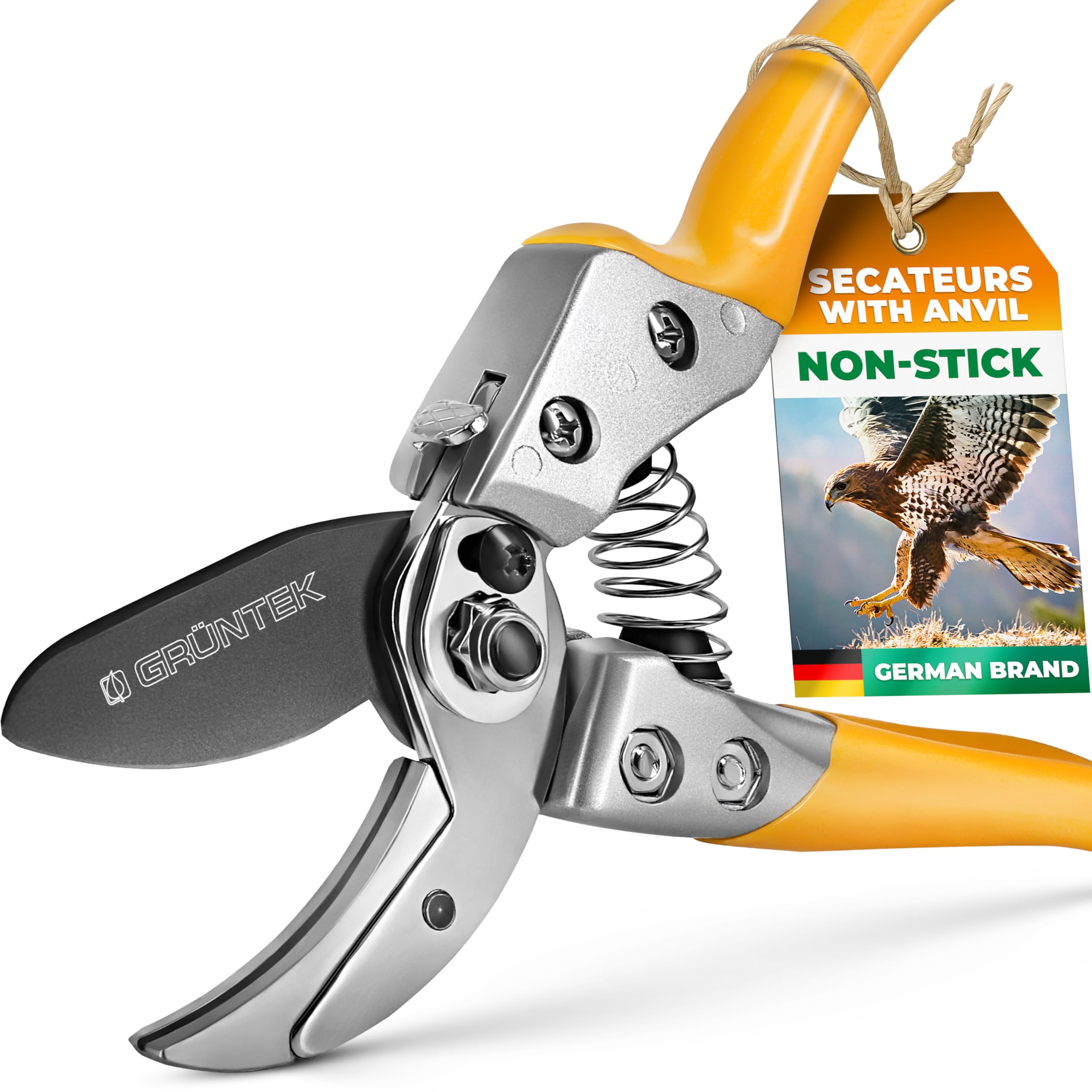 GRÜNTEK Secateurs BUZZARD, pruning shears anvil, TEFLON coated blade, garden pruner