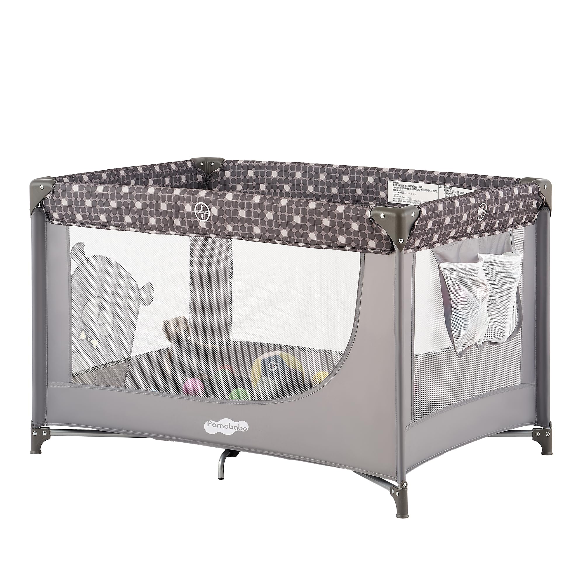 Pamo Babe Portable Crib Baby Playpen with Mattress and Carry Bag Grey