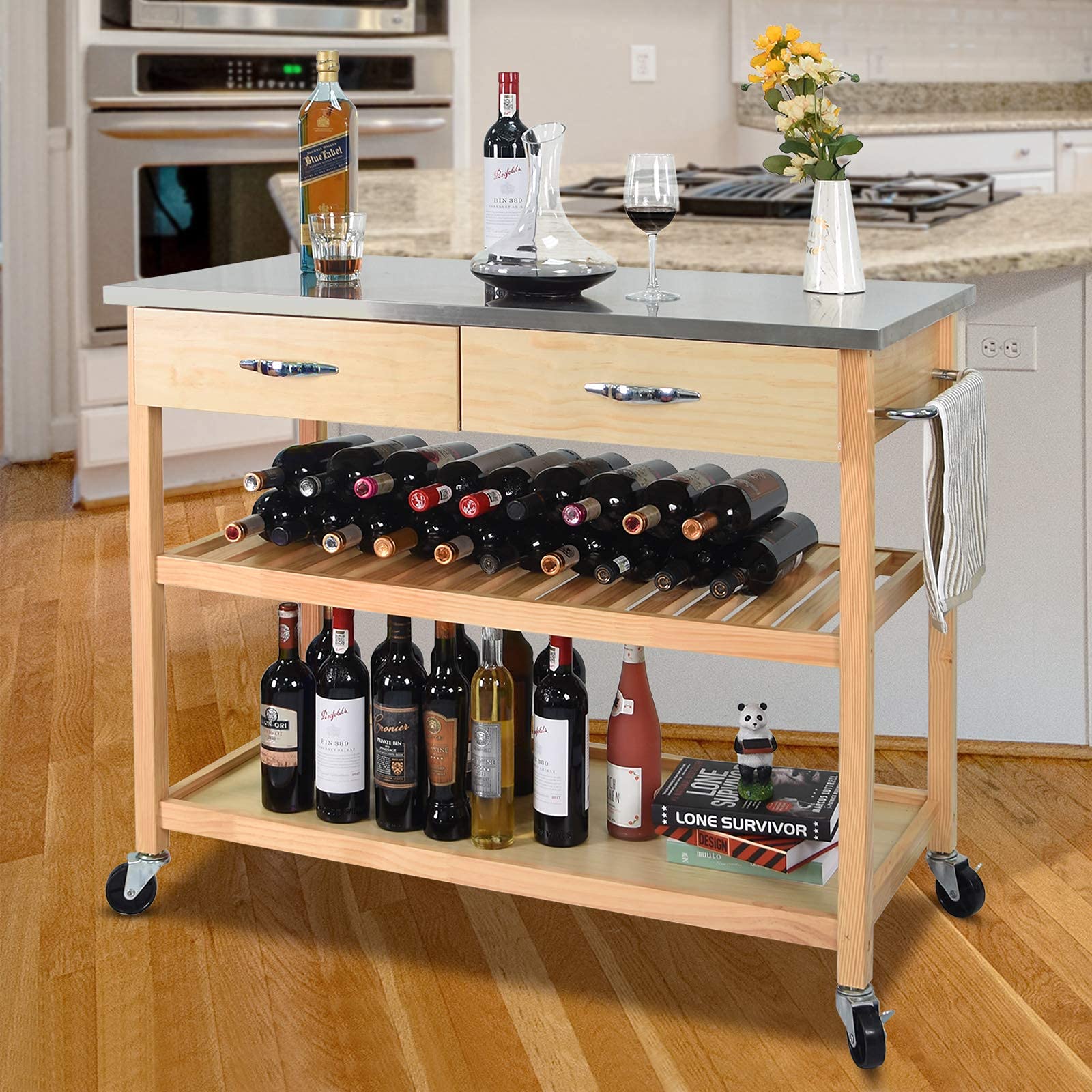 CharaVector Kitchen Islands Carts with Wheels Stainless Steel Counter