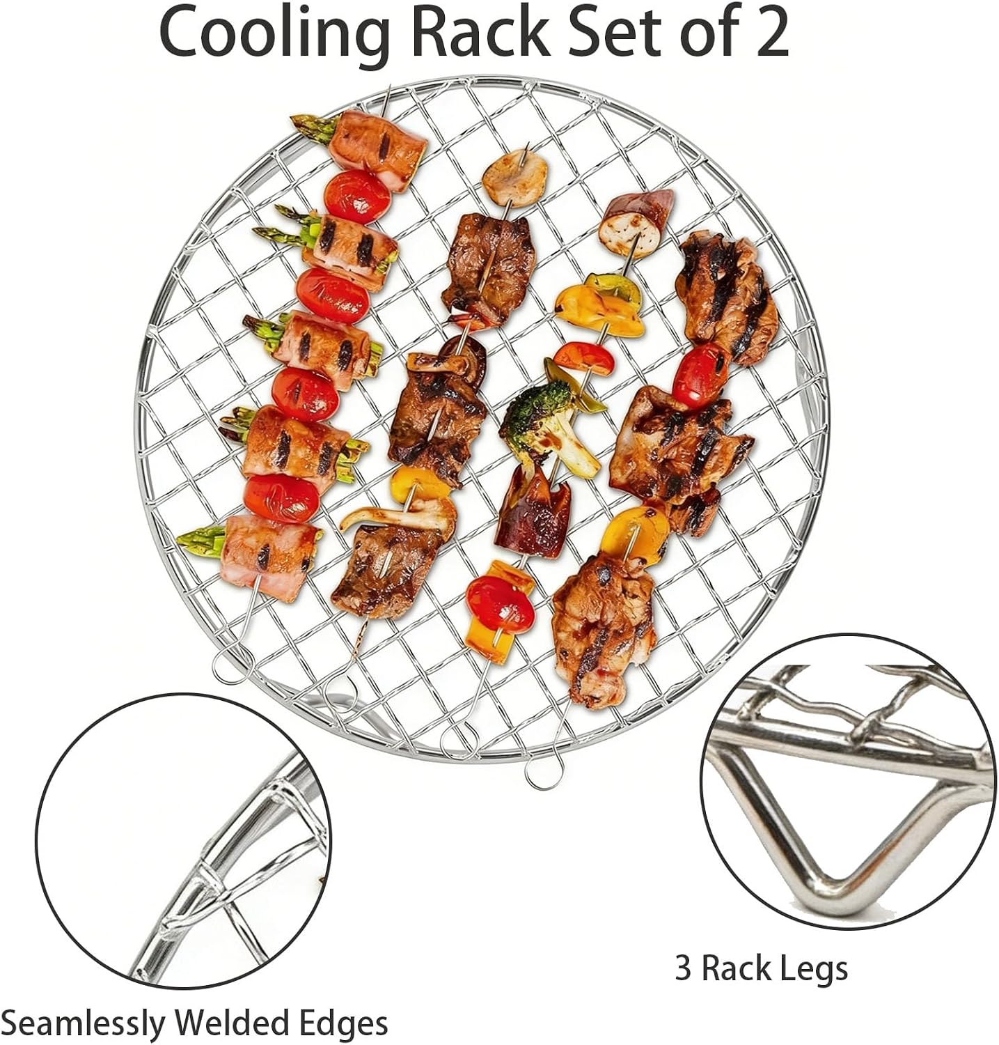 2Pcs Round Cooling Rack Stainless Baking Grill Rack Wire Oven Racks for Baking Cooking Steaming Circular Cooking Tray BBQ Air Fryer Pressure Cooker 15 cm + 18cm