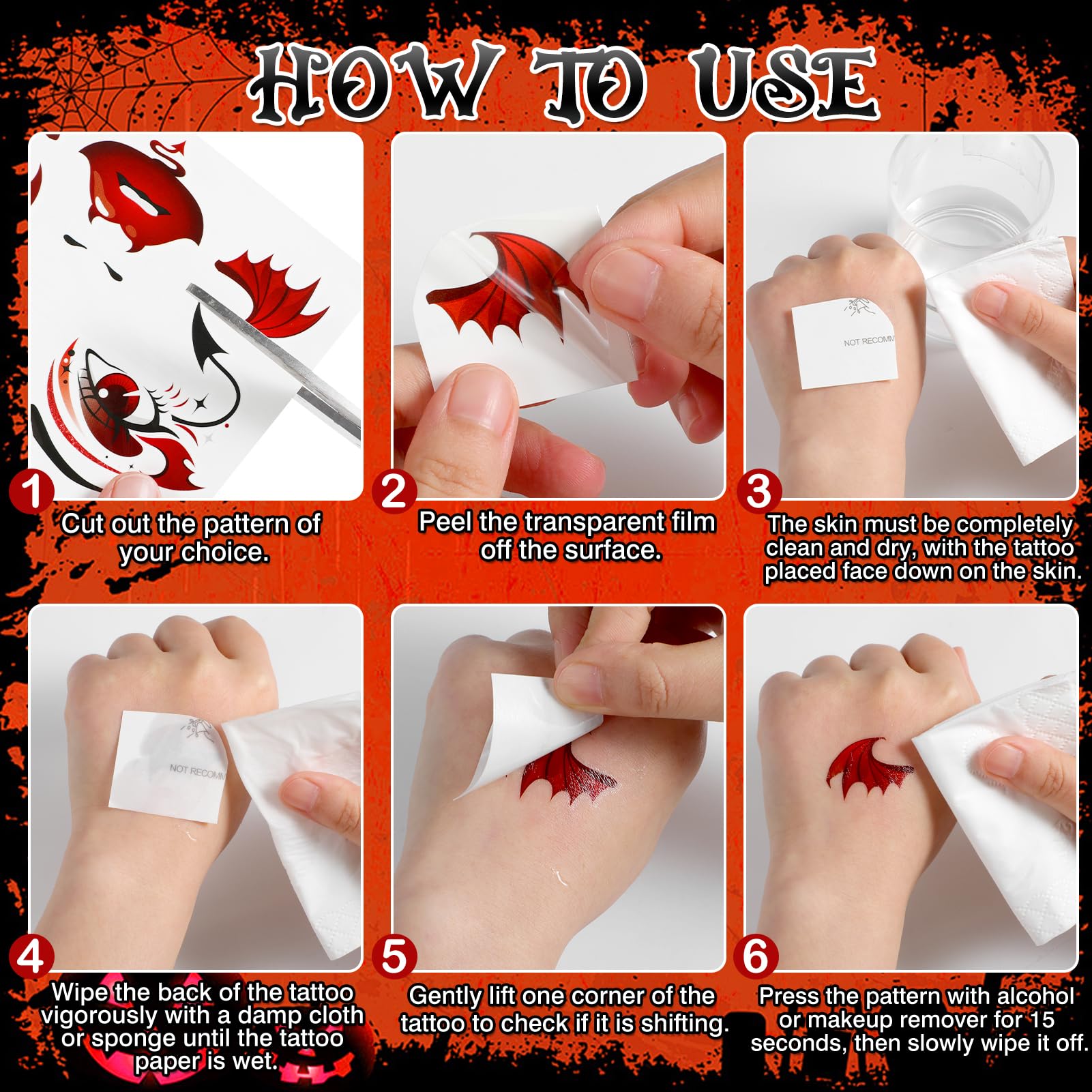 HOWAF 4 PCS Halloween Face Tattoos - Image 3