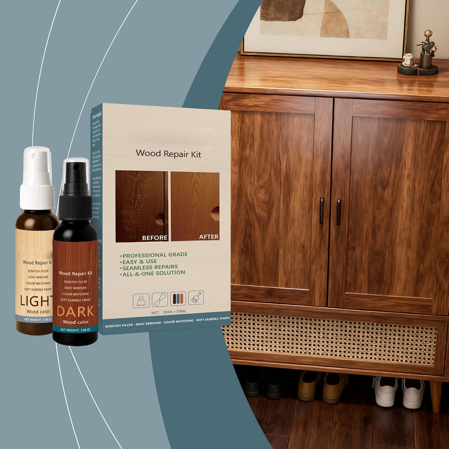 Wood Repair Kit, Restore a Finish for Wood Repair Kit, Restore a Finish for Wood, Wood Scratch Repair Hides Minor Defects, Restore a Finish for Wood Scratch Covers & Removers (2PC)