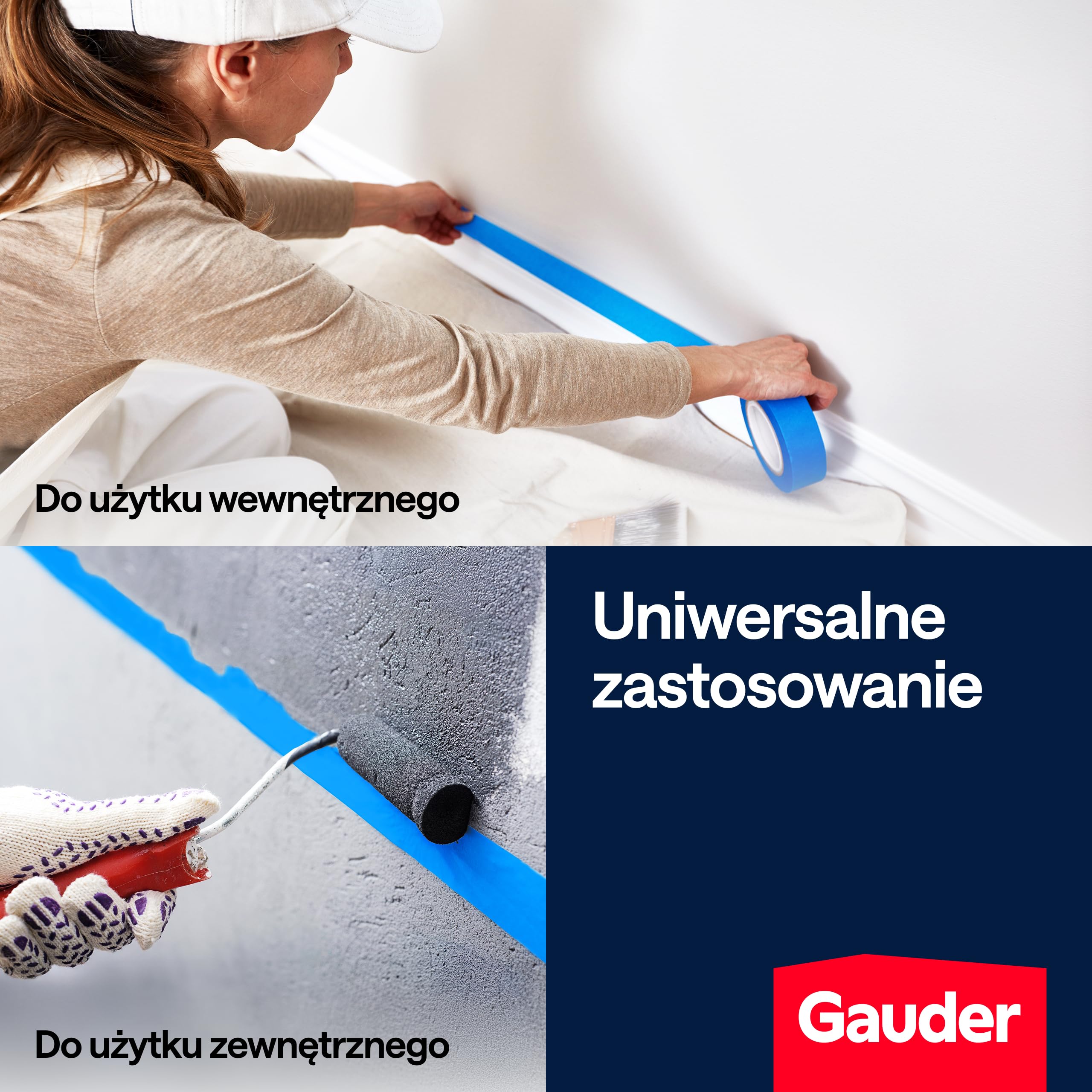 GAUDER Taśma Maskująca do Malowania - Ochronna Taśma Washi do Remontu, Dekoracji i Projektów DIY - Łatwe Usuwanie bez Pozostałości (3 Rolki - 24 mm x 50 m)