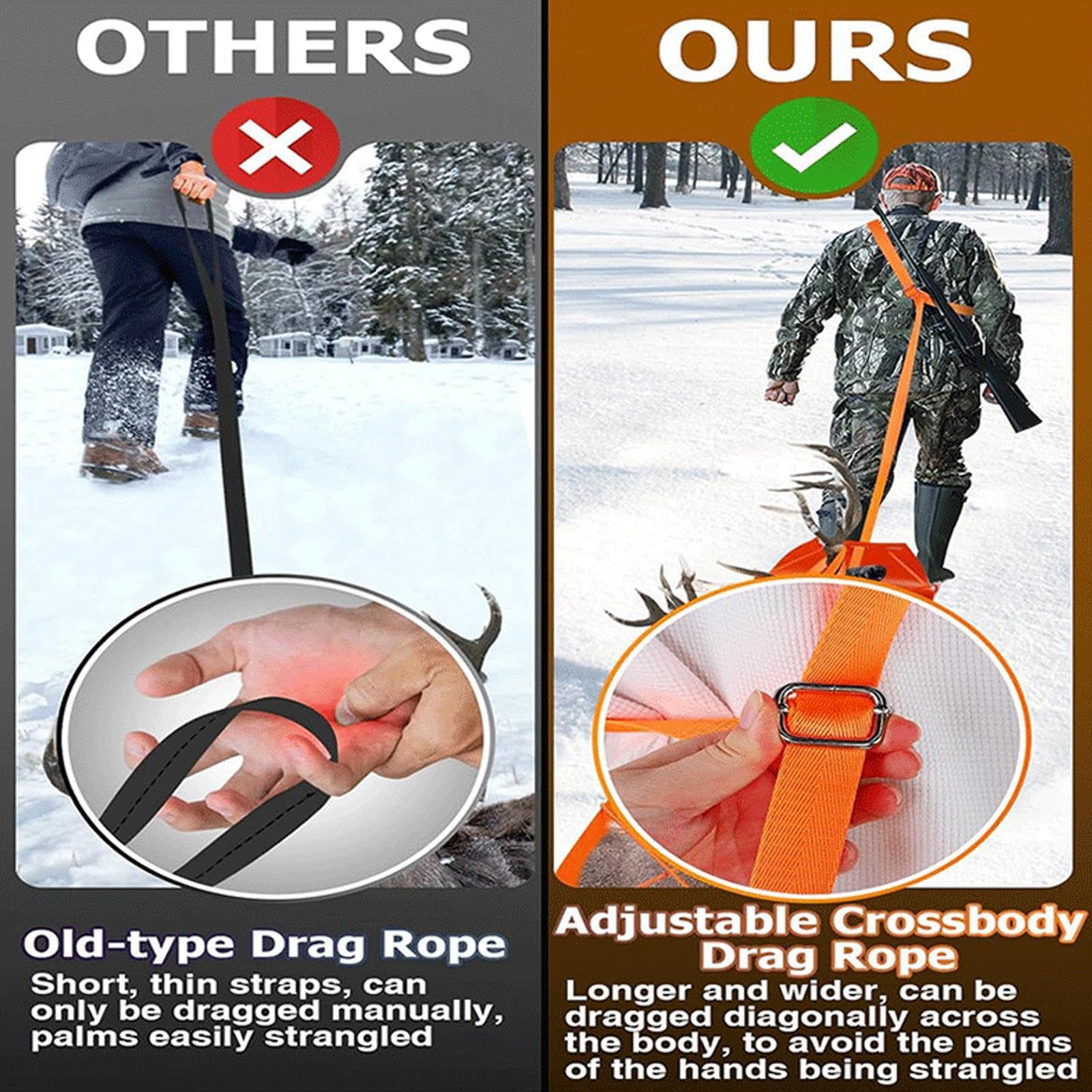 Slitta di cervi gioco Hauler, utility slitta per il trasporto, slitta di cervi da trainare peso per la caccia, tappetino da drag yard ispessito cervo drag sled per tronchi d'albero, attrezzatura da