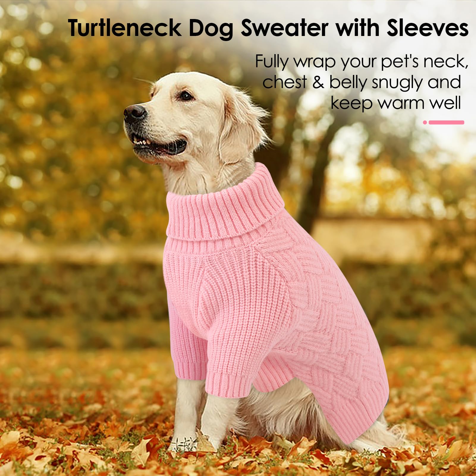 AOFITEE Maglione per Cani, Invernale Maglioncino Cane Taglia Piccola con Collo Alto, Maglione Natalizio Cane Morbida e Calda Maglioncini Bassotto con Maniche, Maglioni Cani Rosa, S