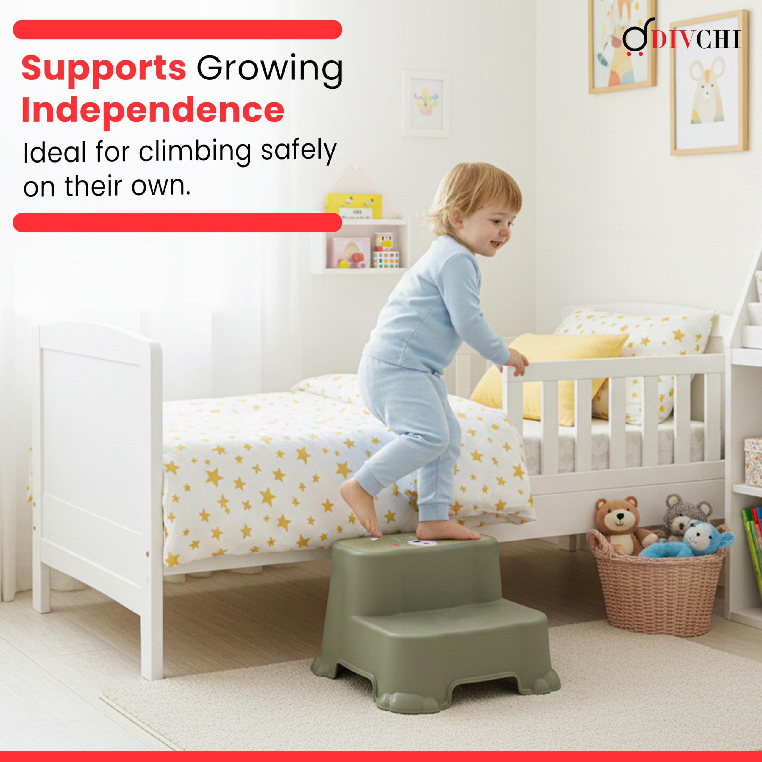 DIVCHI Two-Step Stool For Kids Slip Ressistant Rubber Grip Nursery Step Stools Lightweight Portable Potty Training Stool With Non Slip Base For Bathroom & Kitchen (Green) — view 5
