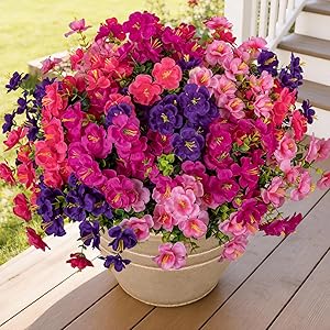Lnoicy 16 Bundles Realistic Artificial Camellia Flowers for Outdoor, UV Resistant Faux Lifelike Fake Flowers for Home Decor, Wedding, Centerpiece（Purple/Magenta/Rose Red/Pink）