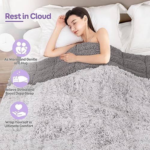 Miniatura 7 de Cottonblue Manta con peso de piel sintética de 15 libras, manta con peso de piel larga y esponjosa, tamaño individual para adultos, acogedora y