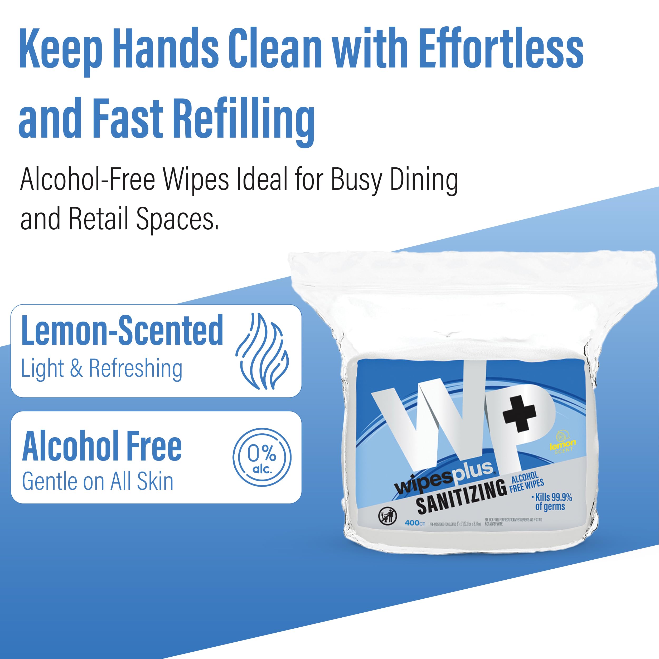 WIPESPLUS Bolsa de recambio de toallitas desinfectantes para manos sin alcohol para el hogar y el negocio, 3200, (4 paquetes de 800)