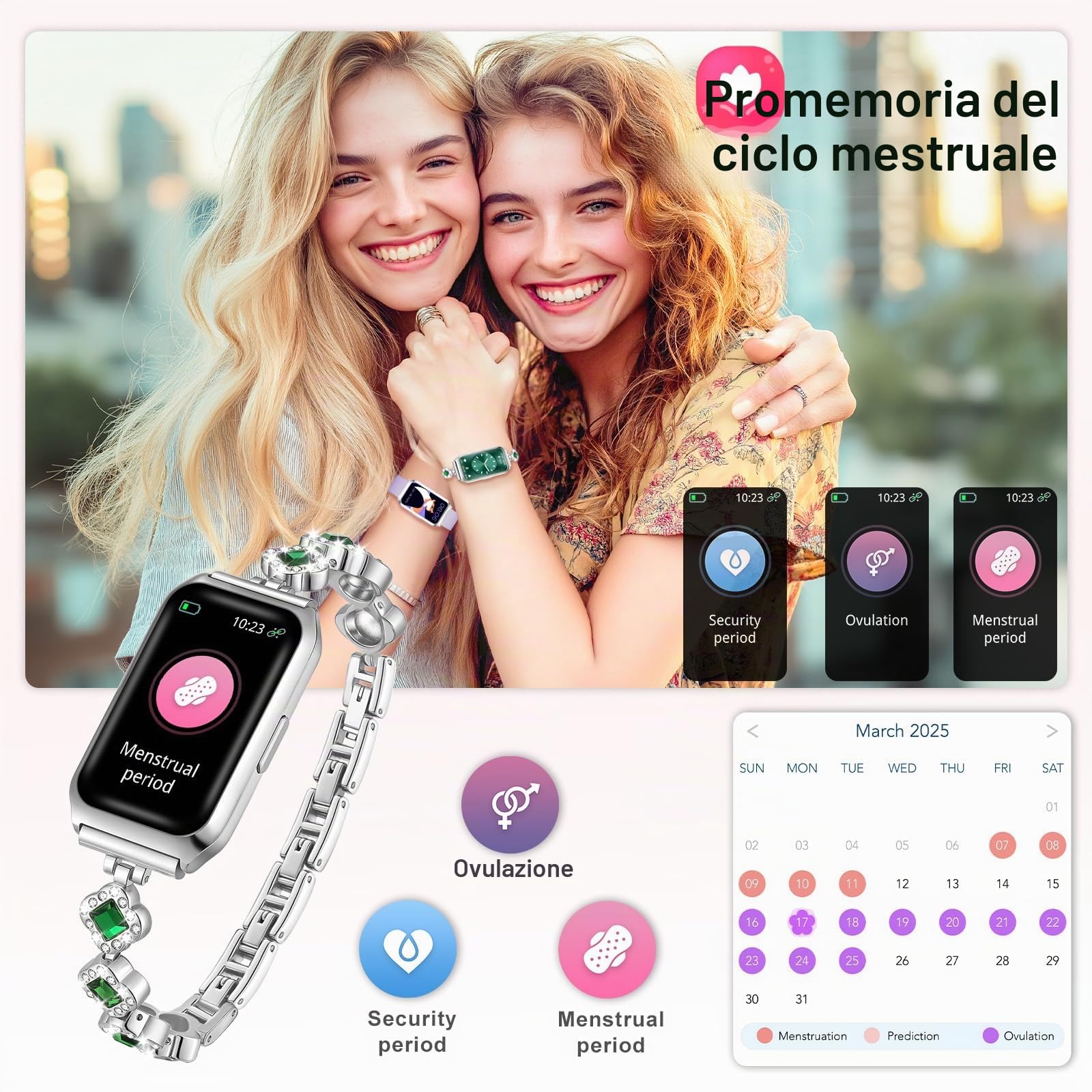 Smartwatch Donna, 1.47" Orologio Fitness Modalità Sport, Monitoraggio del Sonno Contapassi Cardio SpO2 Calorie Activity Tracker Impermeabile per Android iOS