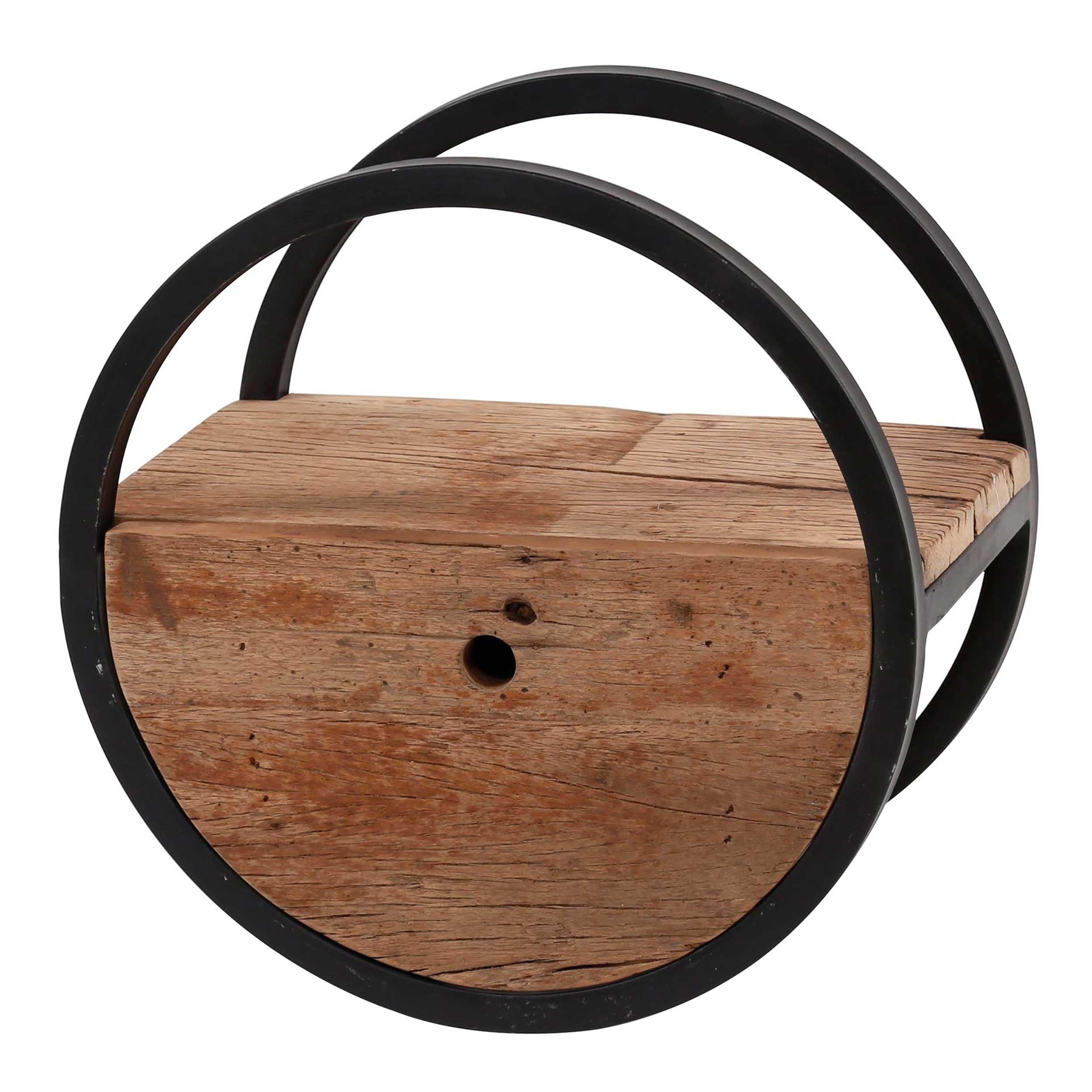 BELONG Wandregal Rund; aus Metall und sandgestrahltem Holz, mit 1 Schublade