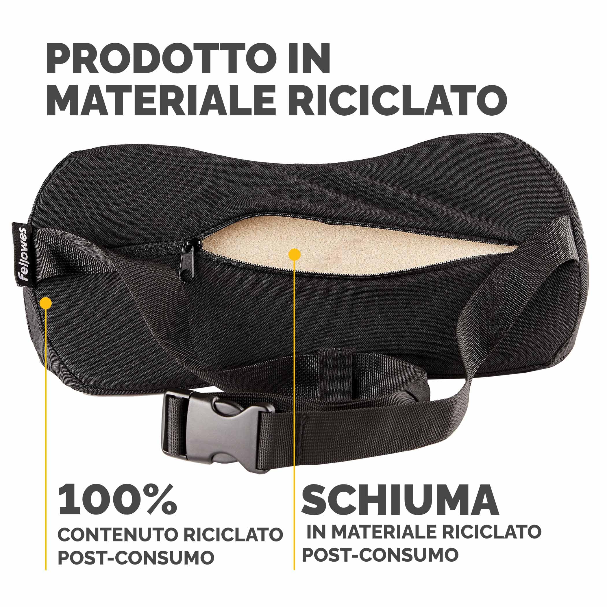 Fellowes Cuscino lombare Breyta - Supporto ergonomico per la schiena, cinghia regolabile, compatto e portatile, da materiale riciclato, garanzia di 5 anni, ideale per l'ufficio e la casa