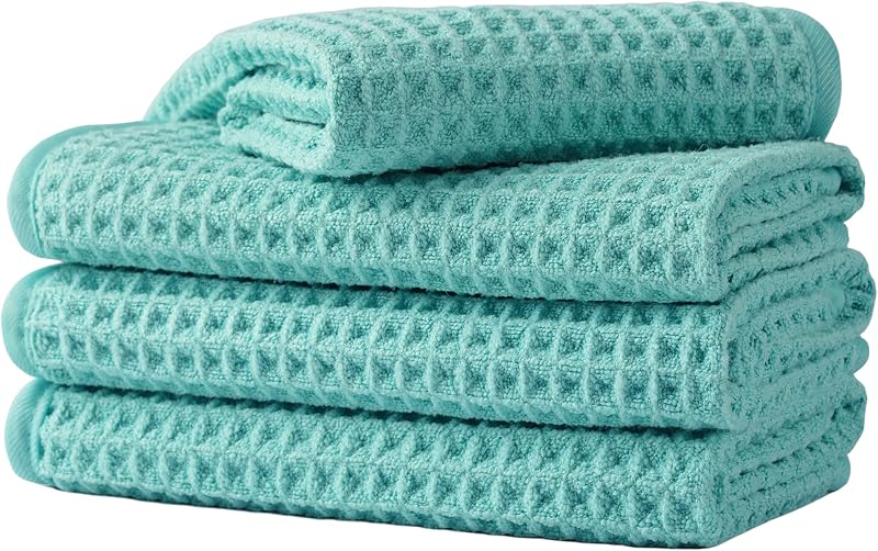 Panos faciais de microfibra com trama waffle MICROFI, Turquoise, Pacote com 4