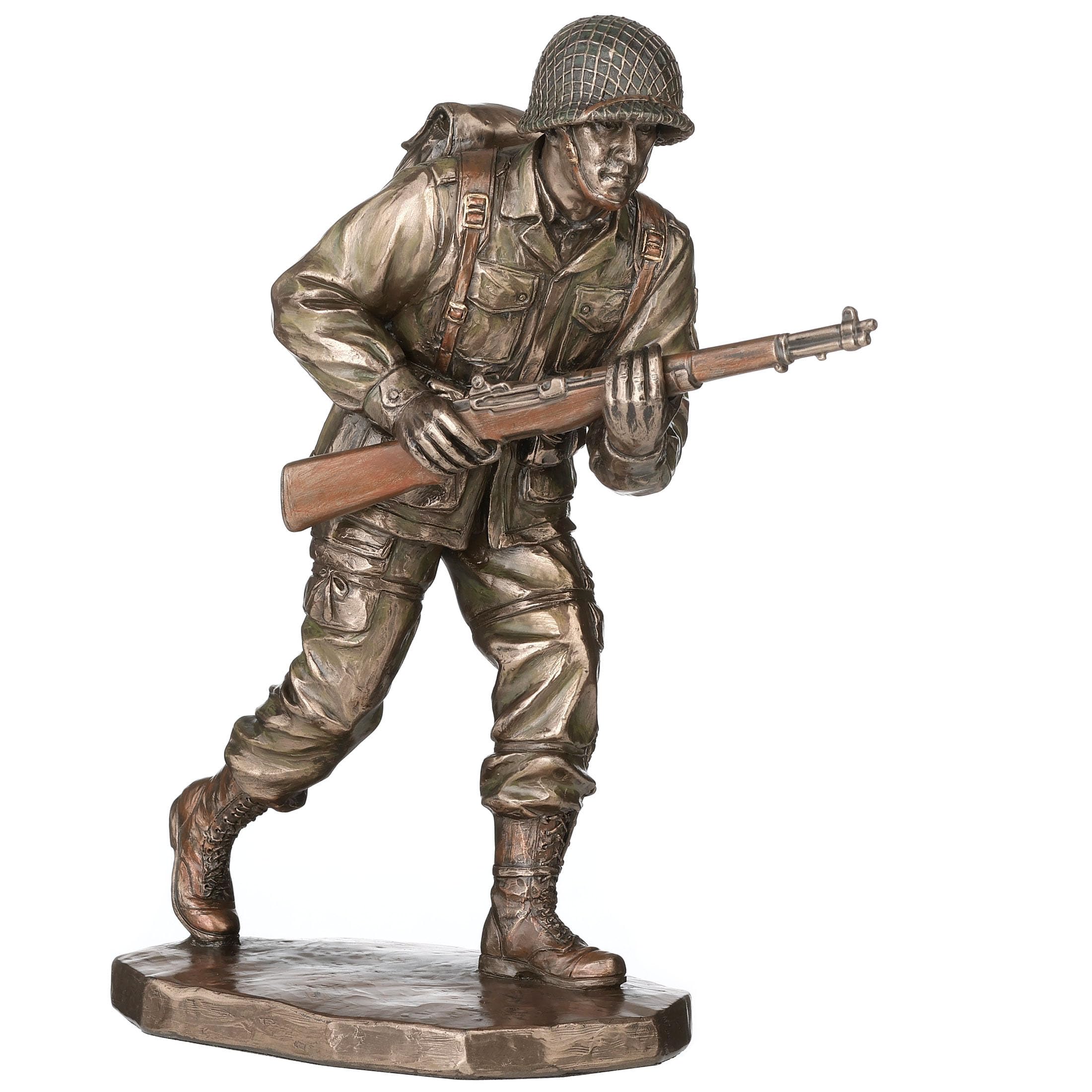 Veroese Design 9 3/8 Inch US Army Soldier Rifle Infantryman Cold Cast Resin Bronze Finish Sculpture Military Gift Decor Statue