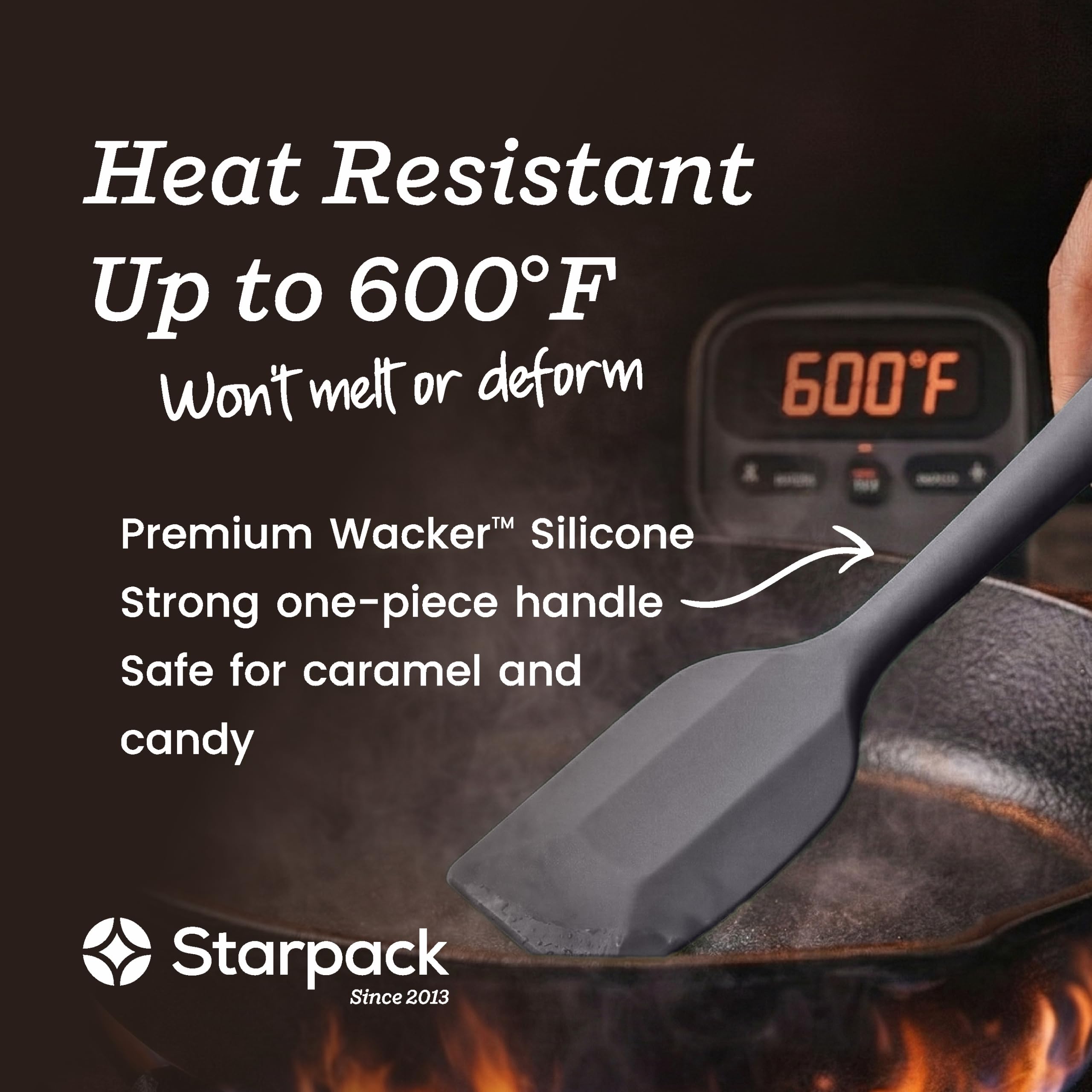 StarPack - Juego de 4 espátulas de silicona de alta calidad (2 pequeñas, 2 grandes), resistentes al calor hasta 315.6 °C, diseño higiénico de una pieza, juego de utensilios de cocina de goma