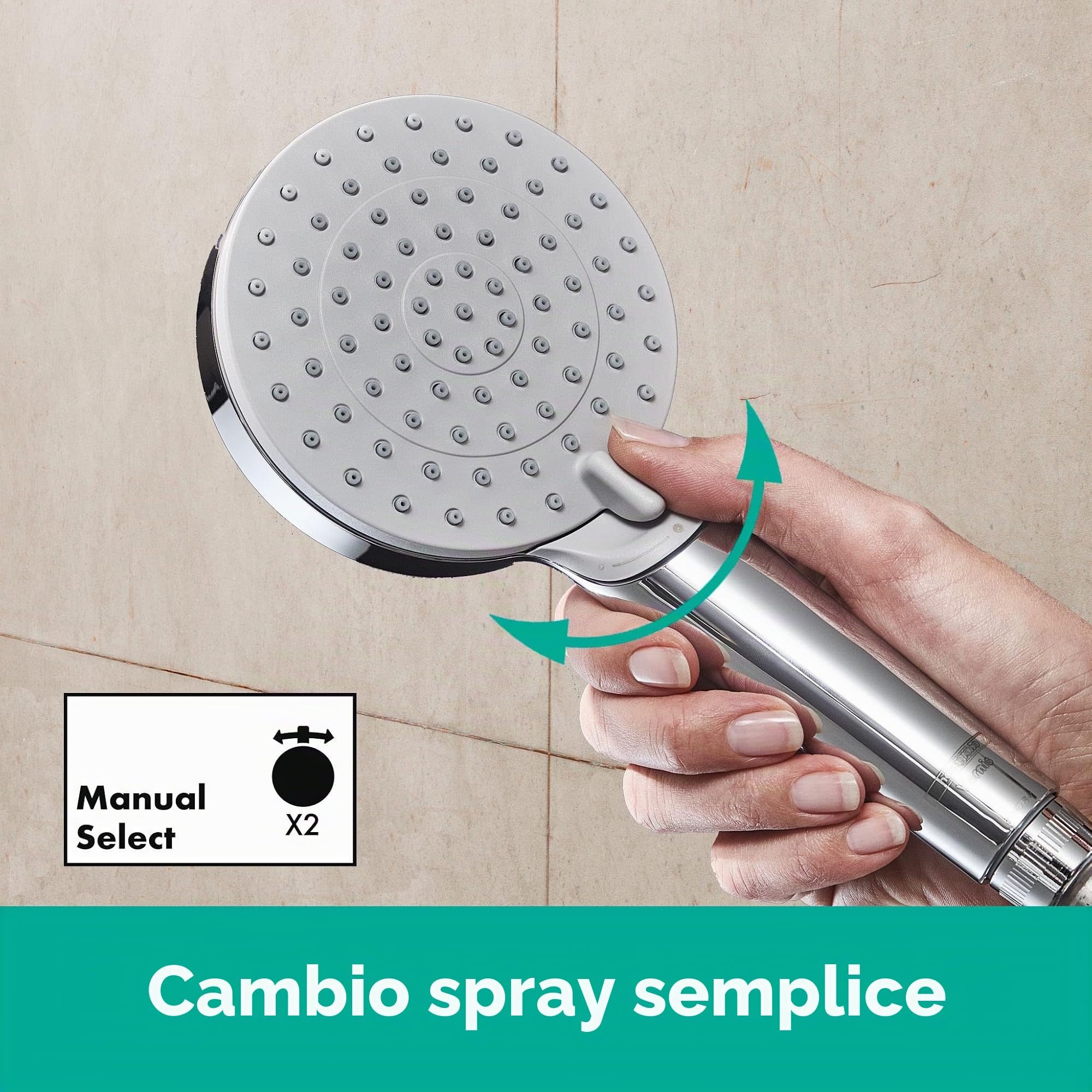 hansgrohe Vernis Blend - Set doccetta per doccia con doccino a risparmio idrico (EcoSmart, 2 getti), tubo flessibile (1,60 m) e asta doccia (0,65 m), cromo, 26279000
