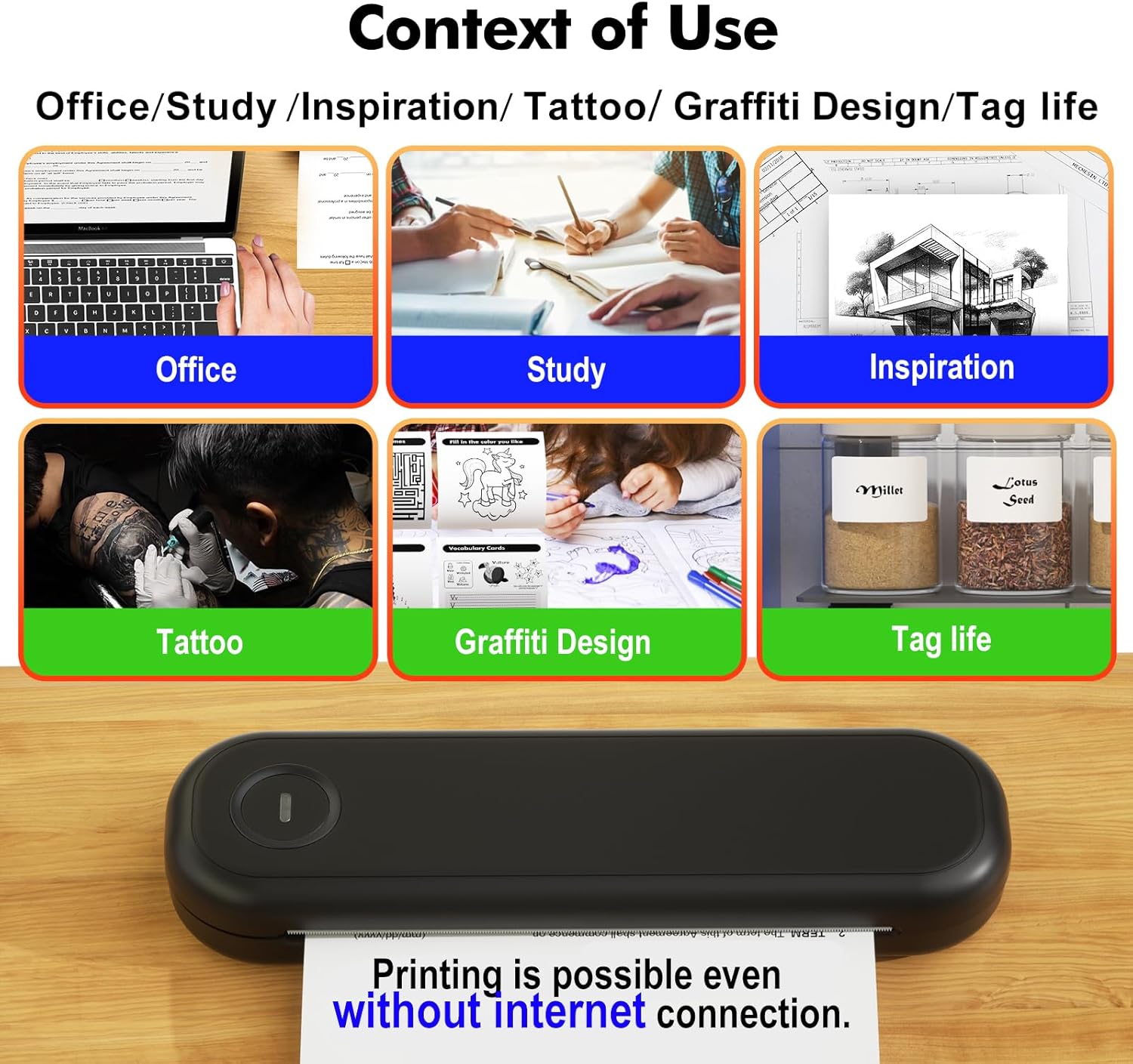 Bluetooth Portable Thermal Printers Wireless for Travel, Inkless Printer Support for 8.5"x11" US Letter & A4 Thermal Paper, Compatible with iOS, Android, Laptop & USB for Office Car Home