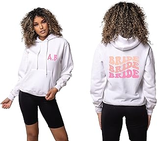 Initial Pink XS-3XL 6 8 10 12 14 16 18 20 22 Bride Squad Hen Party Tribe Wedding Wifey Lounge Hooded Hoodie Top Sweatshirt Sweater XS-2XL 6 8 10 12 14 16 18 22 Personalised Custom Wedding Gift