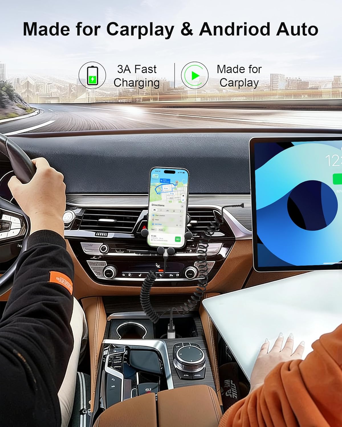 Car Carplay Cable 2Pack 3ft Coiled USB A to USB C Cable for Android Auto CarPlay, USB C Car Cable Fast Charging for iPhone 17 16 15 Samsung Galaxy S25 S24 S23, USB C Cable Coiled
