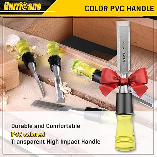 Miniatura 7 de HURRICANE Juego de 4 cinceles de madera para carpintería. Cuchillas de borde biselado de acero CR-V con tapas de seguridad. Agarre extra grande,