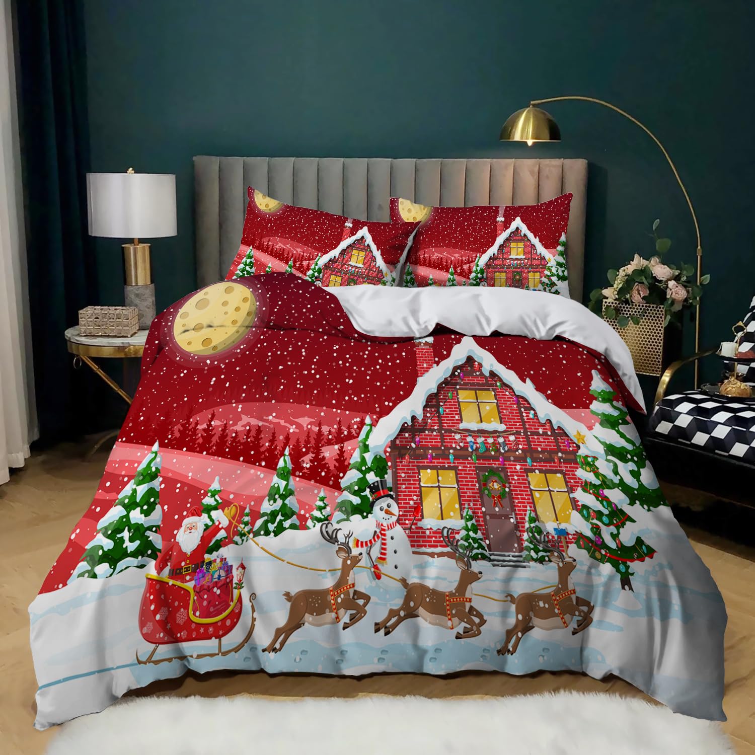 Leleyouzer Set di biancheria da letto Natalizia 135 x 200 cm