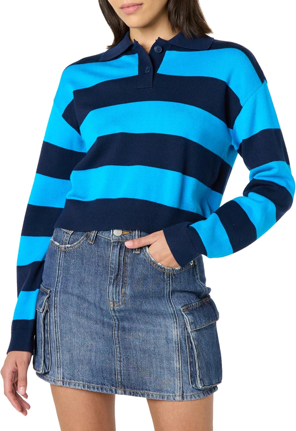 The Drop Womens Joan Splitneck Polo Long Sleeve Sweater