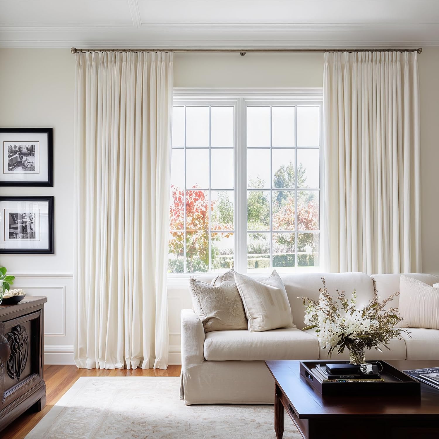 Cream Velvet Pinch Pleated Curtains 84 Inches Long for Living Room Bedroom Modern Elegant Soft Velvet Drapes with Hooks White Room Darkening Thermal WindowTreatments W40 x L84, 2 Panels Set