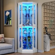 kepptory 71.8" Tall Corner Display Cabinet with Glass Doors, 6-Tier Glass Display Cabinet with Adjustable Glass Shelves and LED Lights, Curio Display Case for Collectibles for Living Room,Home Bar