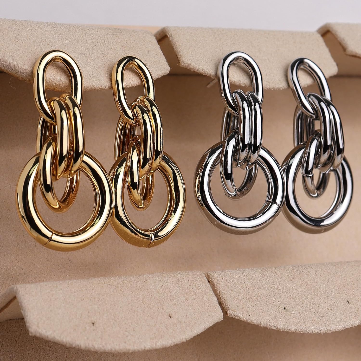 JeanBeau Chunky Statement Geometric Dangle Drop Earrings for Women, Trendy Hollow Lightweight Twisted Stud Earring Dupes Fashion Jewelry Gift - Image 4