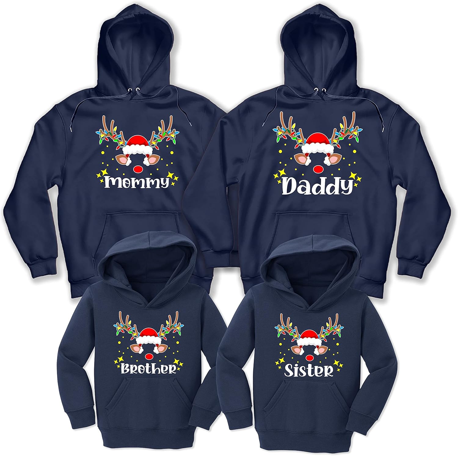 NACRE APPAREL Custom Christmas Reindeer Horn Matching Family Hoodie