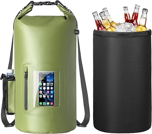 Bolsa seca impermeable de 30L con enfriador desmontable de 20 L, mochila enfriadora con bolsillo para teléfono y bolsa para botellas, adecuada para