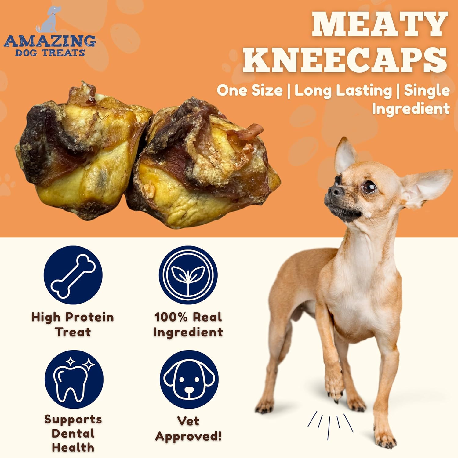 Amazing Dog Treats - Meaty Knee Cap Bones (10 Count) - Sourced from Premium Grass Fed Cattle - Knee Cap Bones for Dogs - Long Lasting Dog Chews - Smoked Tasty Dog Chews for Aggressive Chewers