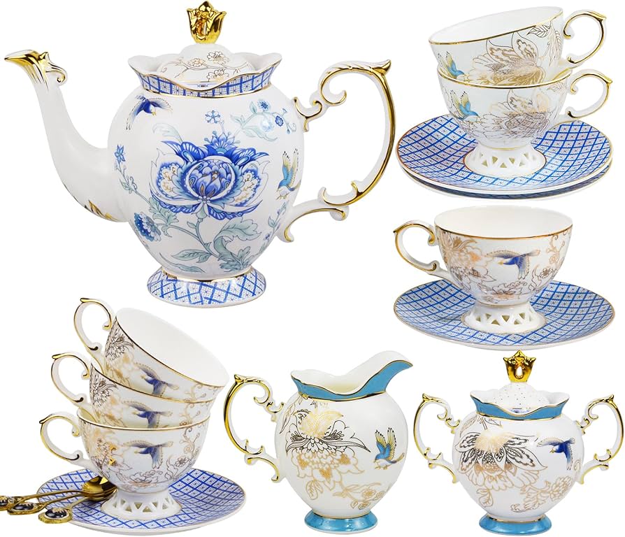 Amazon.com | ACMLIFE Tea Set for Adults- Fine China Tea Set for 6