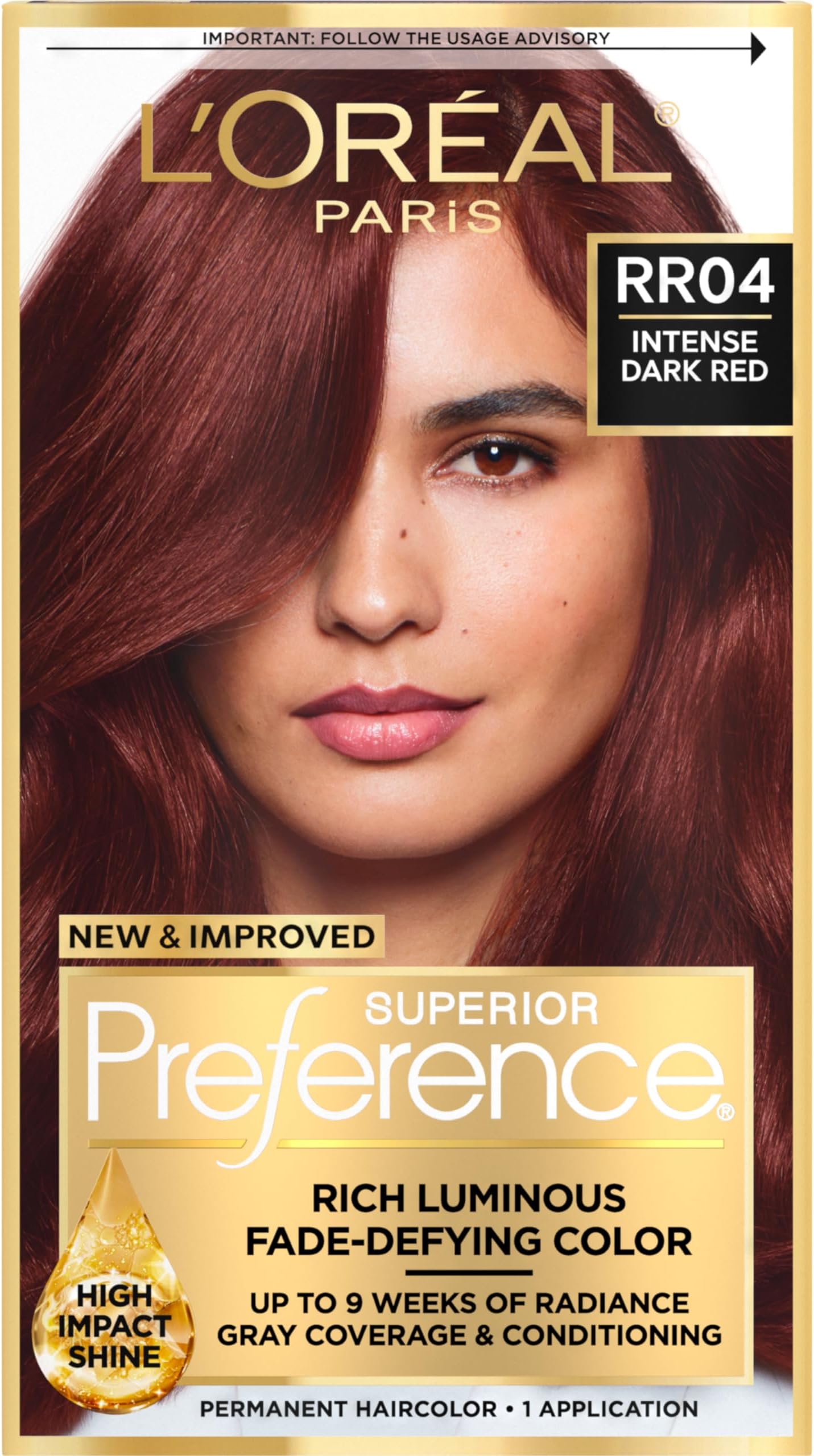 Superior Preference Luminous Fade-Defying Permanent Hair Color, Hair Dye For Up to 9 Weeks of Radiance, Intense Dark Red RR-04, 1 Hair Dye Kit