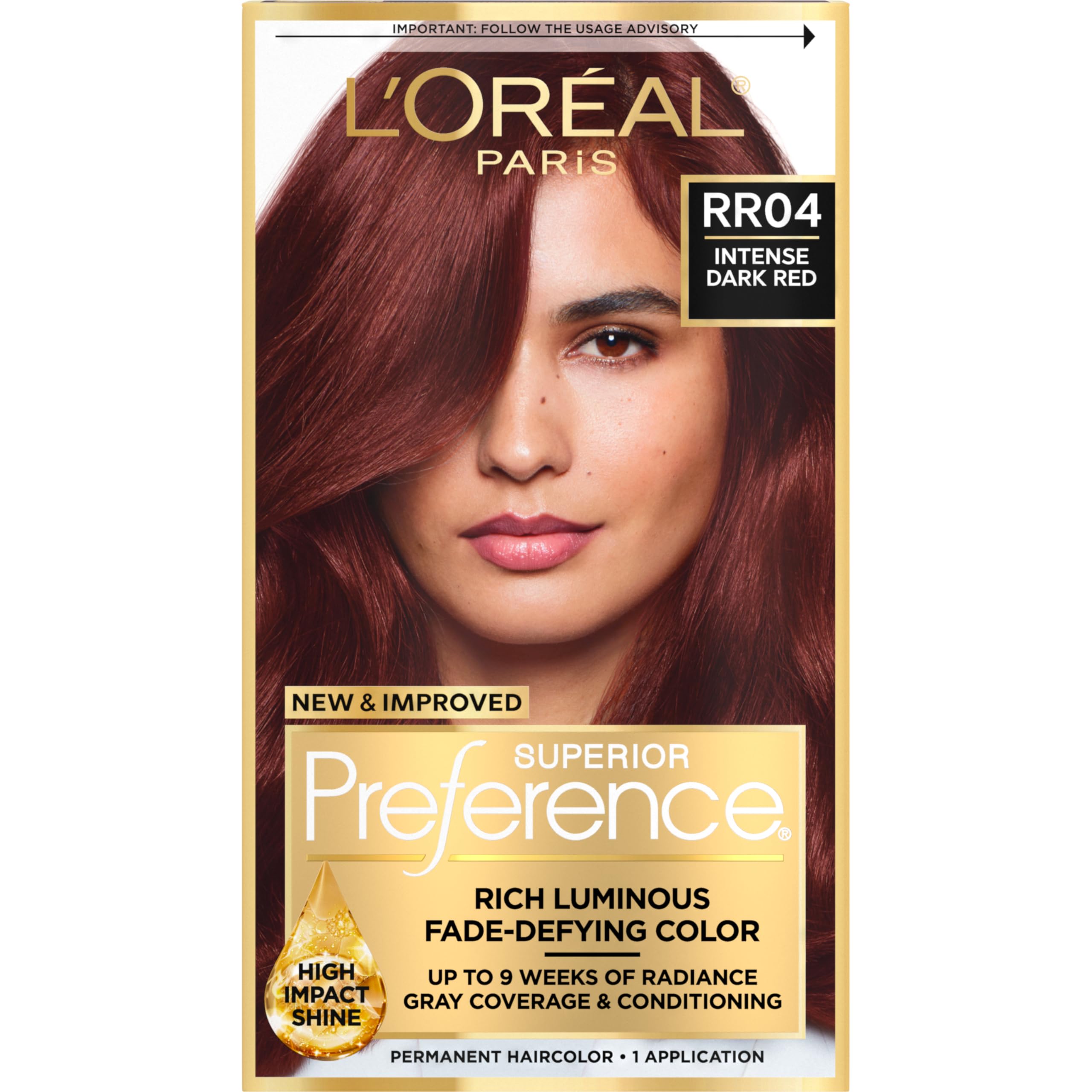Superior Preference Luminous Fade-Defying Permanent Hair Color, Hair Dye For Up to 9 Weeks of Radiance, Intense Dark Red RR-04, 1 Hair Dye Kit
