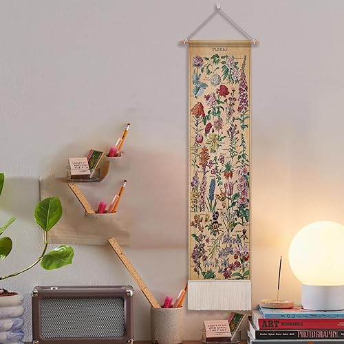 Miniatura 5 de Tapiz de flores vintage de 51 x 13 pulgadas, largo vertical para colgar en la pared, referencia ilustrativa botánica, tapices botánicos para
