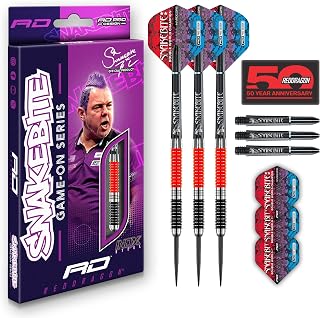 RED DRAGON Game On Professional Player Series Steeltip Darts Set with Dart Flights and Dart Shafts (Stems)