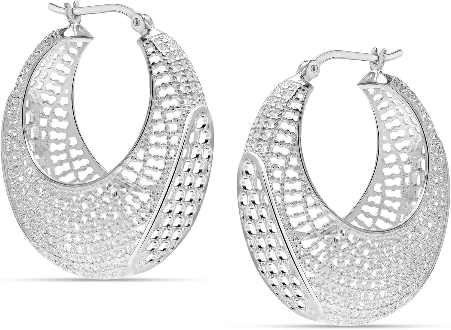 LeCalla 925 Sterling Silver Small Mesh Filigree Hoop Earrings | Lightweight Handmade Round Basket Weaven Earring Hoops | Hypoallergenic Filigree Basket Chunky Hoops Earring for Women - Image 5