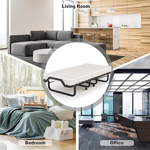 Miniatura 8 de Cama plegable con colchón, cama de plataforma con marco de acero y listones de madera, cama de invitados plegable con colchones de espuma